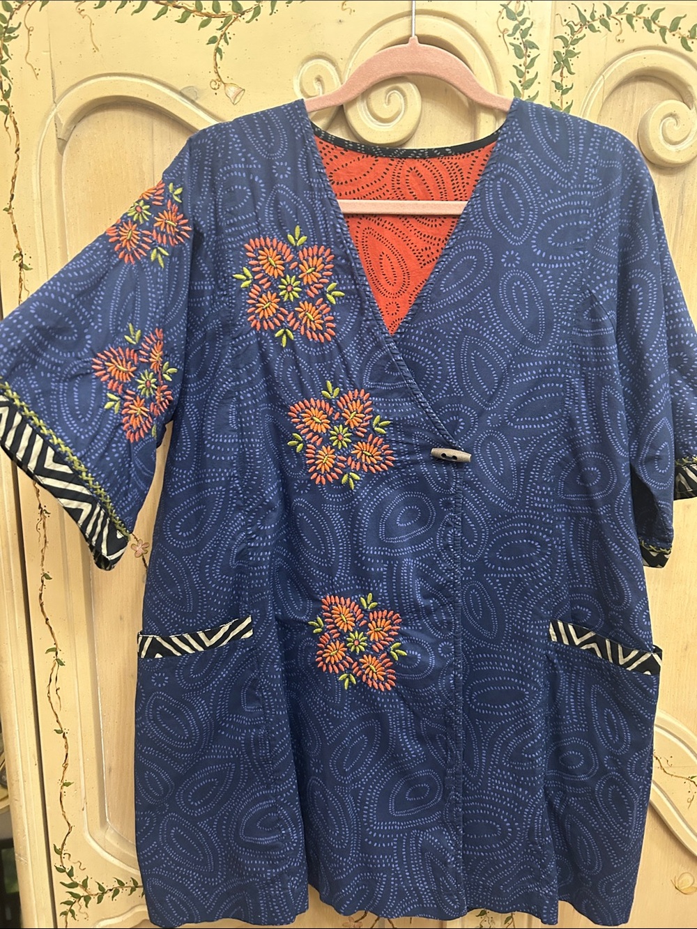 Organic Cotton Embroidered Kimono Jacket by Gudren Sjoden. OS